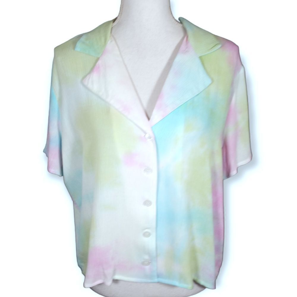 ELEVATOR DISCO RAINBOW CROP BUTTON DOWN SHIRT SZ.M EUC